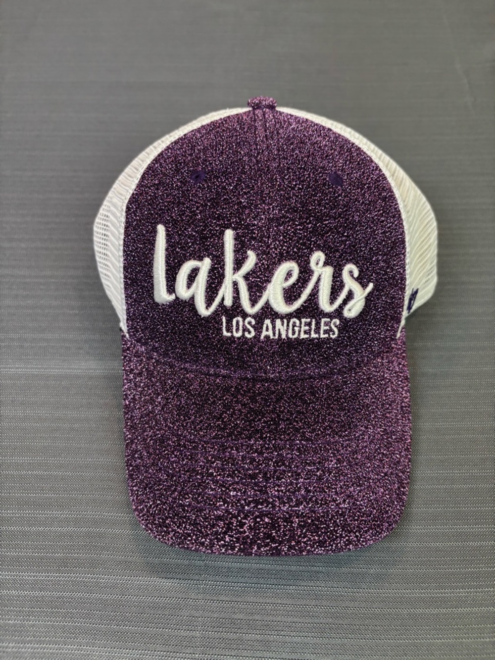 LA Lakers Glitter Trucker Hat Women’s 47 Brand Purple Sparkle Mesh Snapback NBA